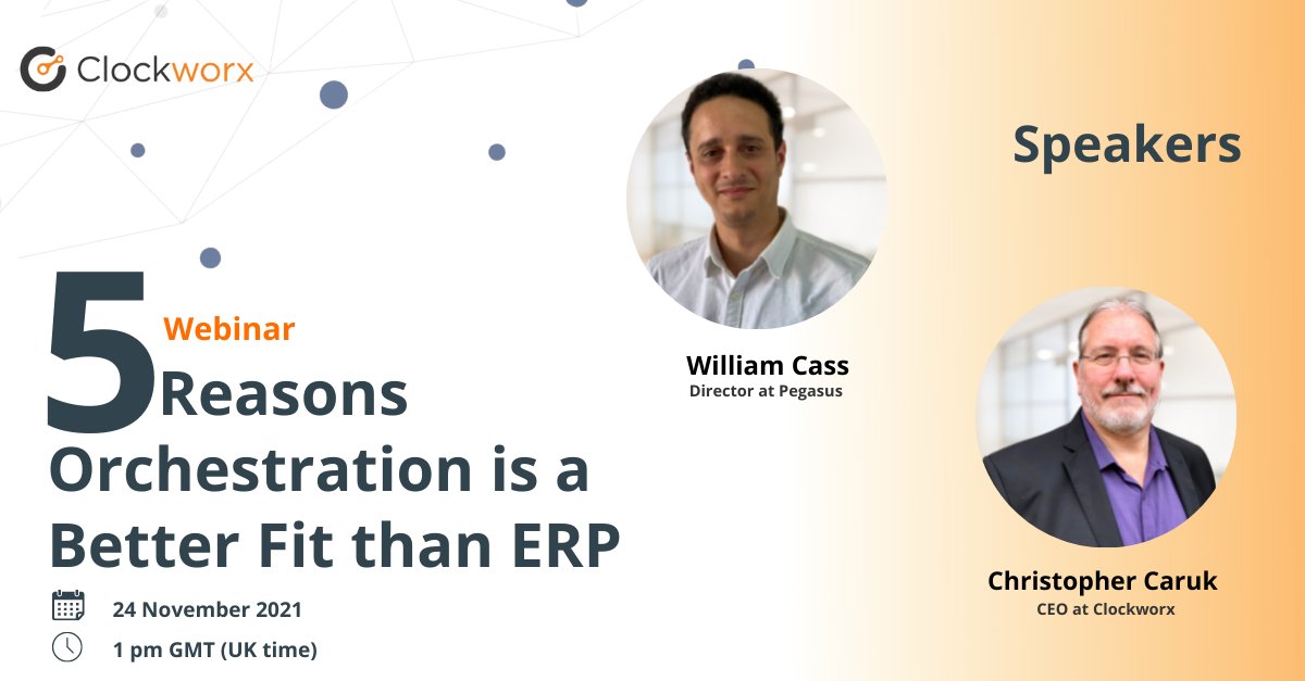 Our webinar is happening soon.

Register today: bit.ly/3DbtJNU

#webinar #webinar2021 #webinarnovember #manufacturing #orchestration #erp #digitaltransformation #clockworx #joinus