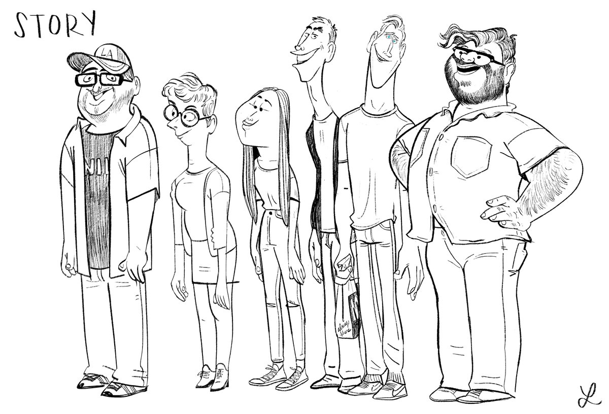 Caricature of @billybobmartinz & his early story team on #TheMitchellsVsTheMachines