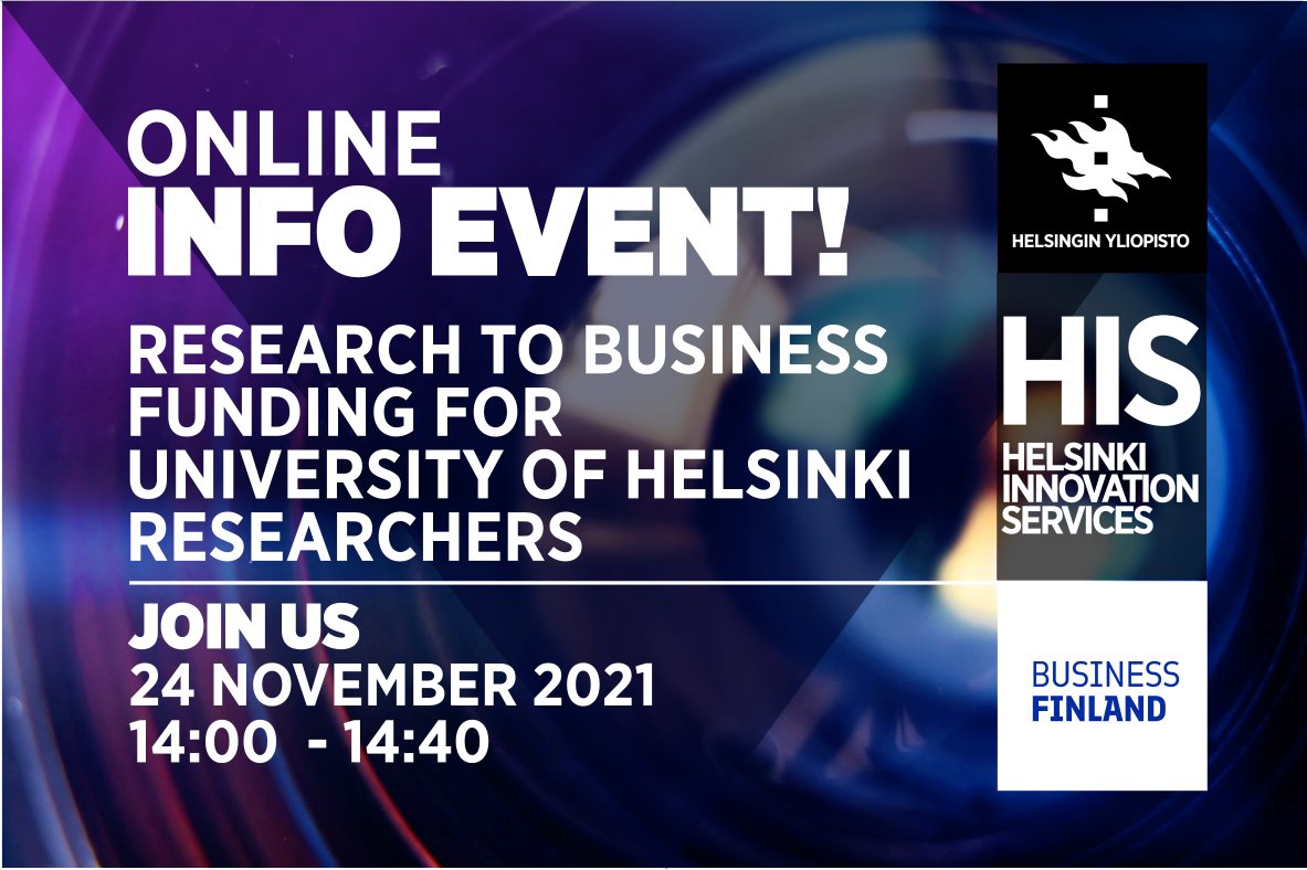 UH_Innovation's tweet photo. Only 2 more sleeps until the #ResearchToBusiness info event! Join us on 24.11.2021 to learn more about this #funding instrument &amp; how we support @helsinkiuni researchers during the application process. Warm welcome! 

Event ZOOM link: https://t.co/YAfA5mhyQ5 #WeAreHelsinkiUni https://t.co/Amq2yNWhNk