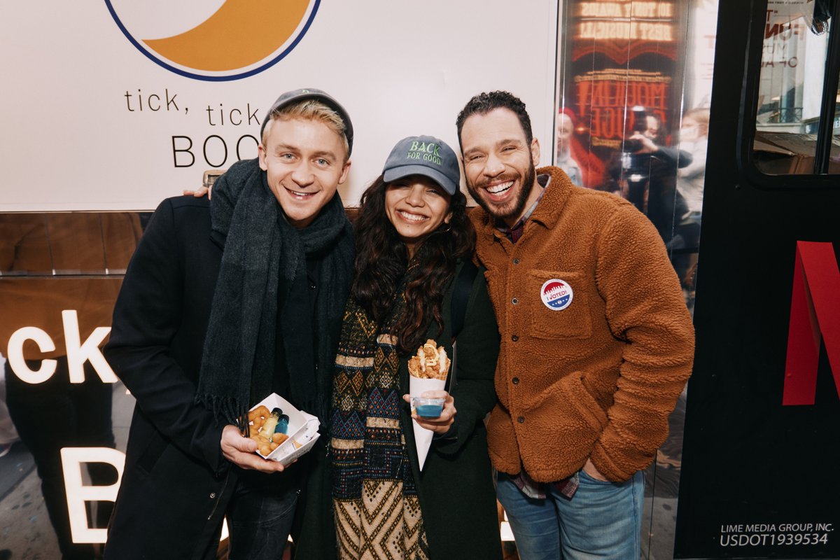 WICKED_Musical's tweet photo. We couldn't be happier to see our current Boq and Nessa, @imrileycostello and Mili Diaz, celebrating fellow Ozian and former Boq @RobinofJesus'  performance in @ticktickboom. #WICKED https://t.co/WLPCOO8yZG