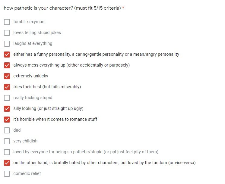 the pathetic character OTD is Tadano Hitohito from Komi-san Can't Communicate!! (he/him)

he fits 7/15 criteria!

submitted by anon