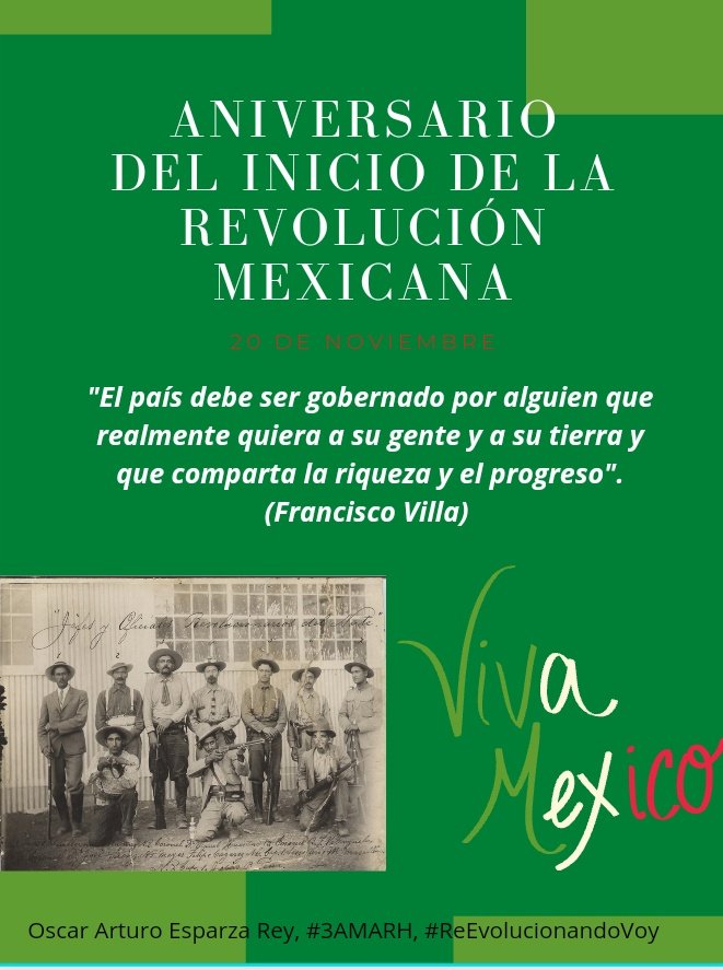 OSCARESPARZAR9's tweet photo. 20 de Noviembre. Aniversario del inicio de la revolución mexicana.
"Sólo el tiempo nos permitirá dar a la Revolución Mexicana su justa dimensión". (Abel Pérez Rojas)
#3AMARH #ReEvolucionandoVoy https://t.co/KFM7eZmmjW