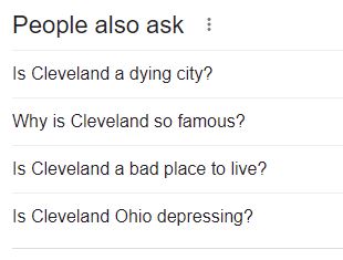 MGLalich's tweet photo. Um, so when I google "Cleveland" the suggested questions are...... not the most flattering.  How can we change this @TheCLE ? https://t.co/s9qZkp84q3