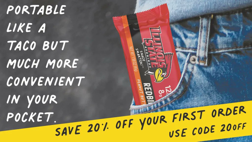 #Redbirdbars are packed with deliciousness, ISU spirit and real ingredients. All wrapped in a convenient, carry-anywhere package. Save 20% off your first order, use code 20off at checkout. #snacksmarter #illinoisstate