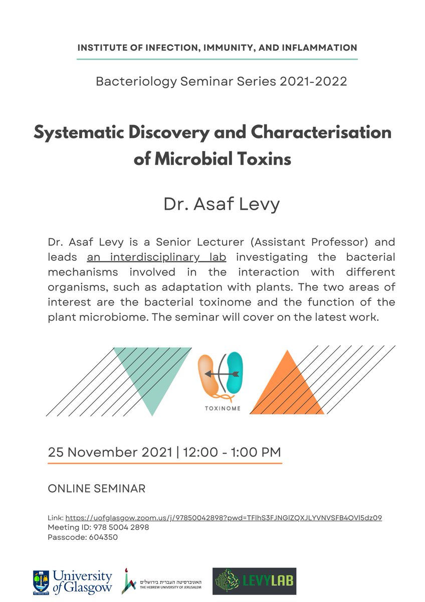 UofG_micro's tweet photo. We are looking forward to another great Thursday seminar, this time with @AsafLevyHUJI, who will be joining us (virtually) from @HebrewU. Please see below for more information and Zoom details. The seminar is open to all so RTs are welcome! https://t.co/Ns24bZaErB