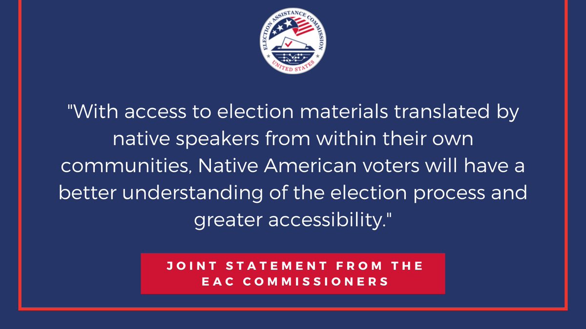 📰NEW RELEASE📰 <a href="/EACgov/">Election Asst. Comm.</a> released three new translations of the National Mail Voter Registration Form in the Yup’ik, Navajo, and Apache languages. Read more: go.usa.gov/xeRnq