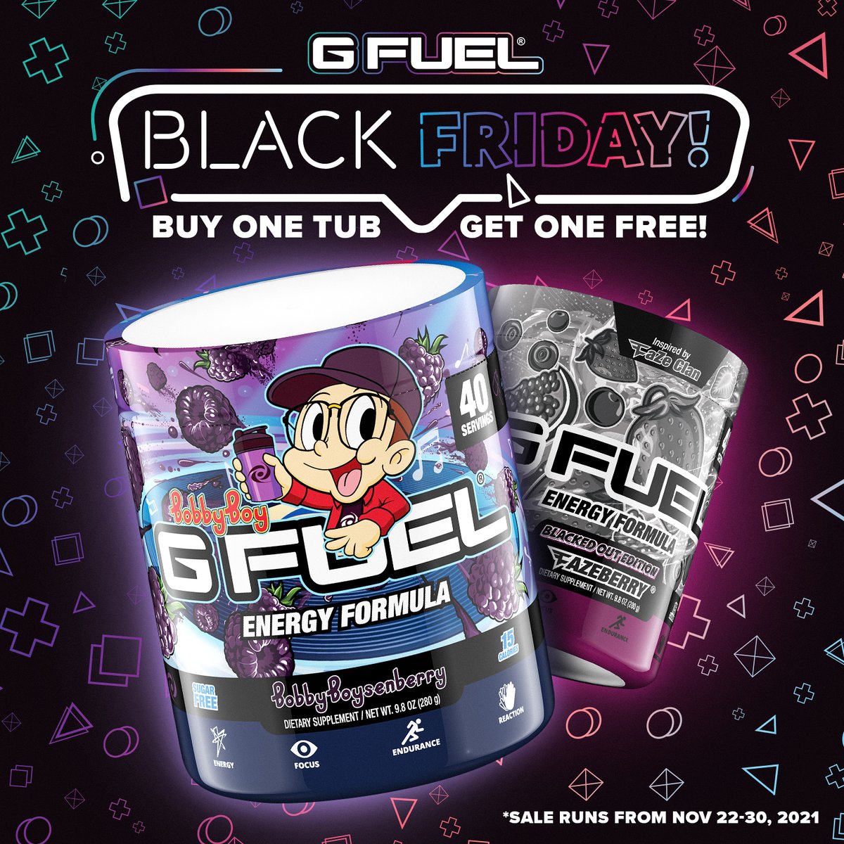 TheLoyalPatriot's tweet photo. Black Friday BOGO sale is ON!

Check out all the new flavors @gfuel has dropped recently.

Use code "PATRIOT" at checkout

https://t.co/Cud08LGJw0 https://t.co/AI8Fforn1P