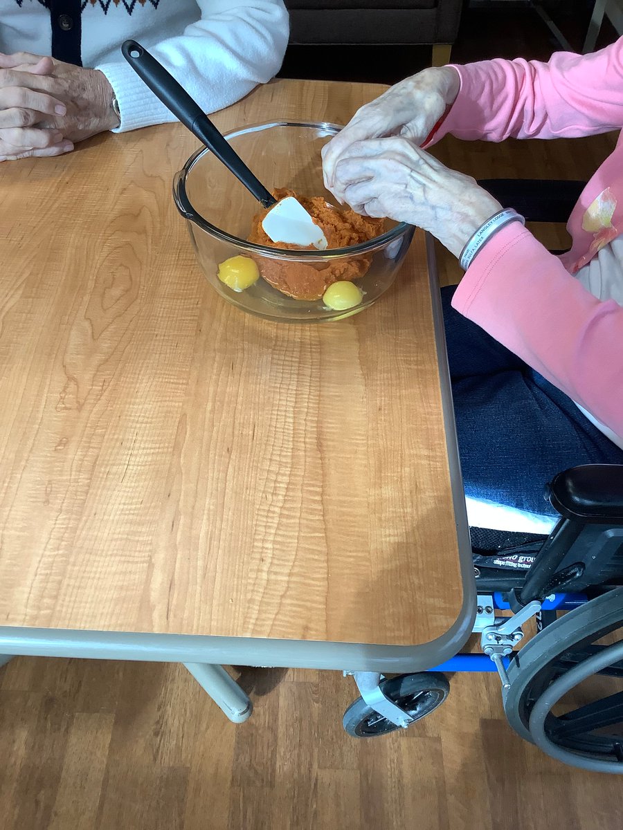 LangleyLodge's tweet photo. Pumpkin Pie Tarts anyone? Yum!

Our elders are cooking up a storm and these little pies look so incredible. You'd be amazed to hear how nostalgic simply cracking an egg can be, and the stories shared as everyone works together as a team. https://t.co/zYNwj4QMtl