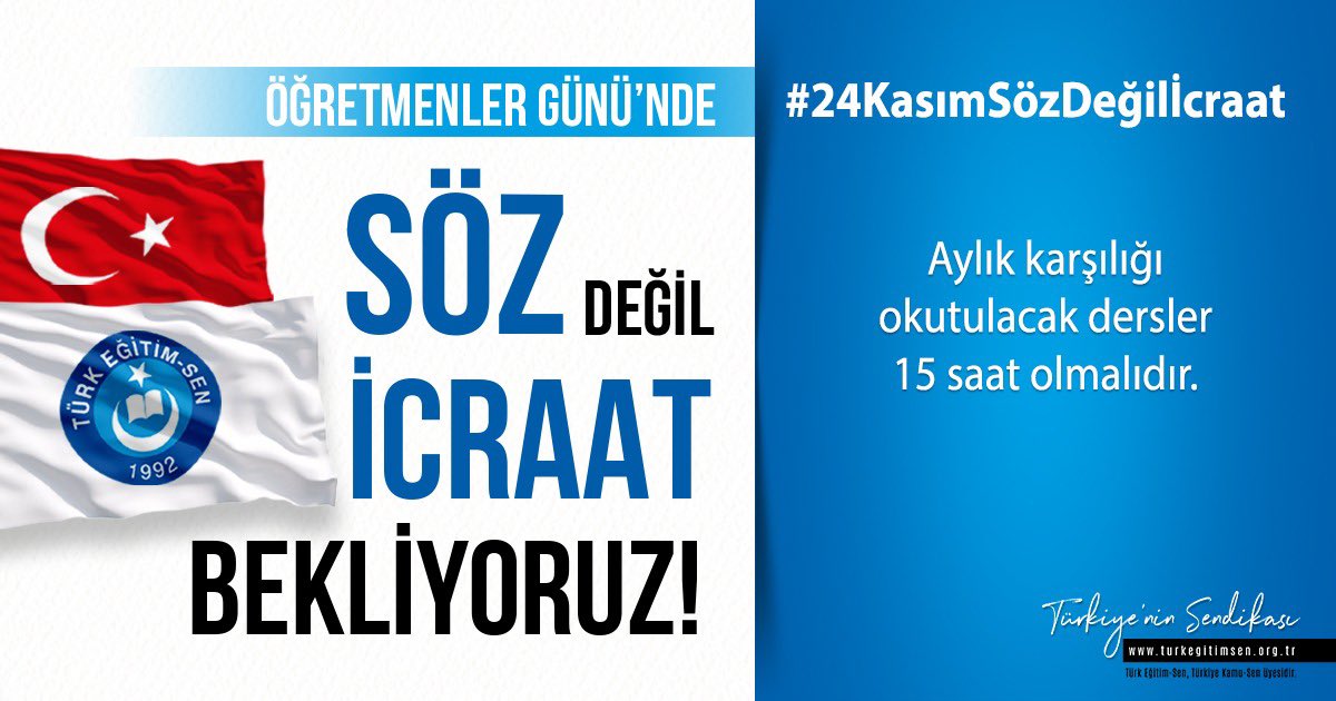 Tüm öğretmenlerin maaş karşılığı okutacağı ders saati 15 saat olarak eşitlenmelidir.
#24KasımSözDeğilİcraat
<a href="/tcmeb/">Millî Eğitim Bakanlığı</a>