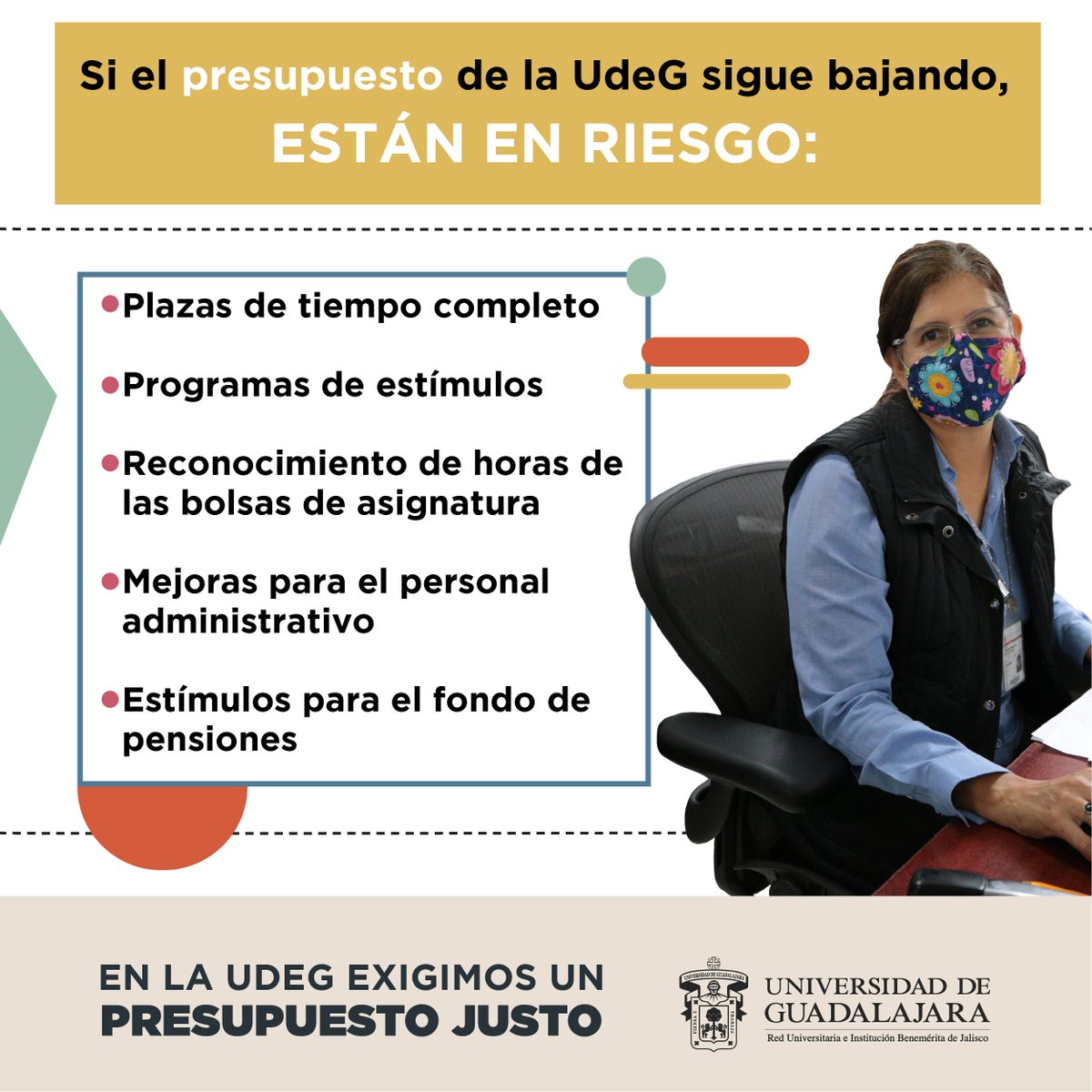 udg_oficial's tweet photo. El bajo presupuesto que se quiere asignar en 2022 a la @udg_oficial no solo afectará a la construcción de nuevos centros universitarios y preparatorias, también a nuestro personal académico y administrativo. 

¡Luchemos por un presupuesto justo! https://t.co/TYIlgsJ9p1