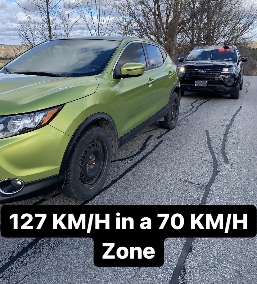 The Milton District Response Unit stopped this vehicle leaving Milton into the City of Hamilton today. (127 KM/H in a 70 KM/H zone) ✅ 14 Day licence Suspension,✅ 30 Day Vehicle Impoundment,✅ Charges 🛑 Slow Down! ^cm