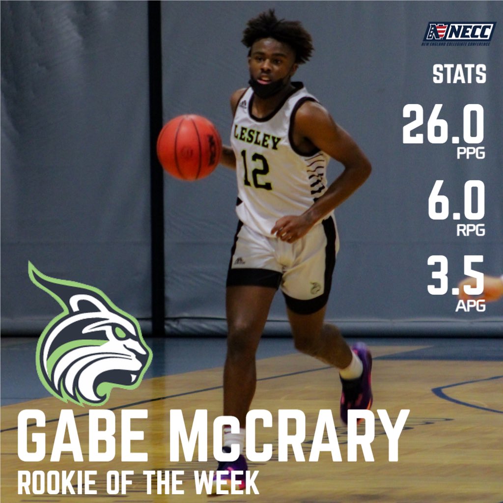 Keeping it rolling 💪 <a href="/Lesley_MBB/">Lesley M Basketball</a>’s Gabe McCrary has earned his THIRD straight @NECCathletics Rookie of the Week award after averaging 26 points and 6 rebounds a game this past week! Congrats Gabe! #lynxnation