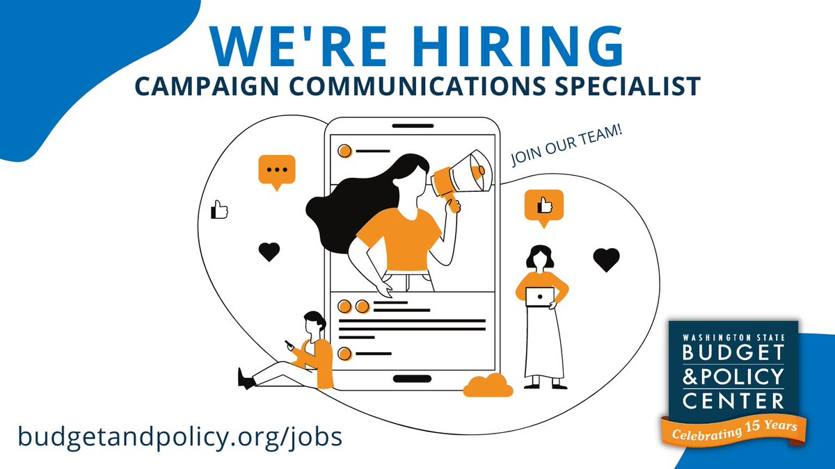 budget_policy's tweet photo. 📢 New job alert! 📢 Do you think people in WA deserve the cash they need to make the best choices for their families? Do you want the #WAWorkingFamiliesTaxCredit to be implemented equitably? Then join our team as a Campaign Communications Specialist! https://t.co/GyqnWN4Sps https://t.co/e1KMx6m4vS