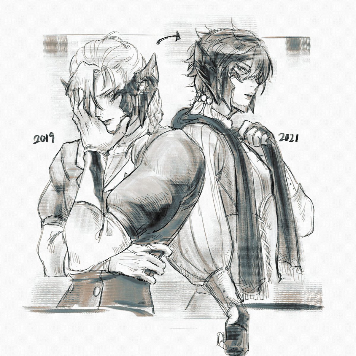 aiskelxiv's tweet photo. The Past and The Future (Ive not gotten that top yet T_T) #graphiteXIV #FFXIVART https://t.co/6xvBt3wztS