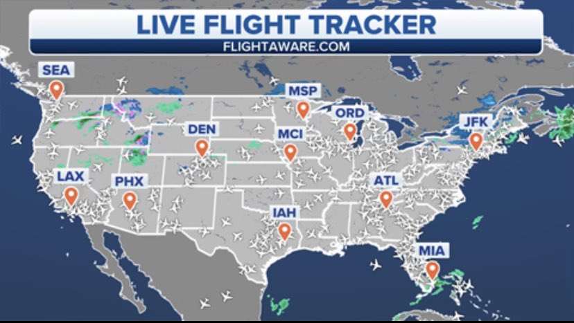 JordanoWX's tweet photo. Some absolutely incredible visualizations coming to @foxweather thanks to our new partnership with @flightaware! Can’t wait to take weather and travel to new heights and tell an even more compelling story! Huge shoutout to @SDBrownWX for making it all work! https://t.co/Q7OmxZOEDQ