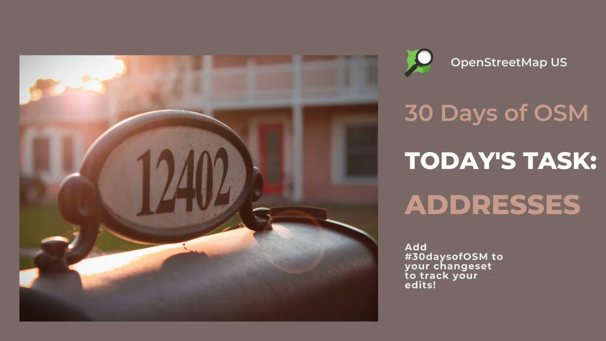 OpenStreetMapUS's tweet image. Help improve addresses in #OpenStreetMap by tagging buildings in your neighborhood with address tags. Learn more about how to tag addresses properly here: buff.ly/2Cgrhsx And don&apos;t forget to include #30daysofOSM in your changeset to track your edits.