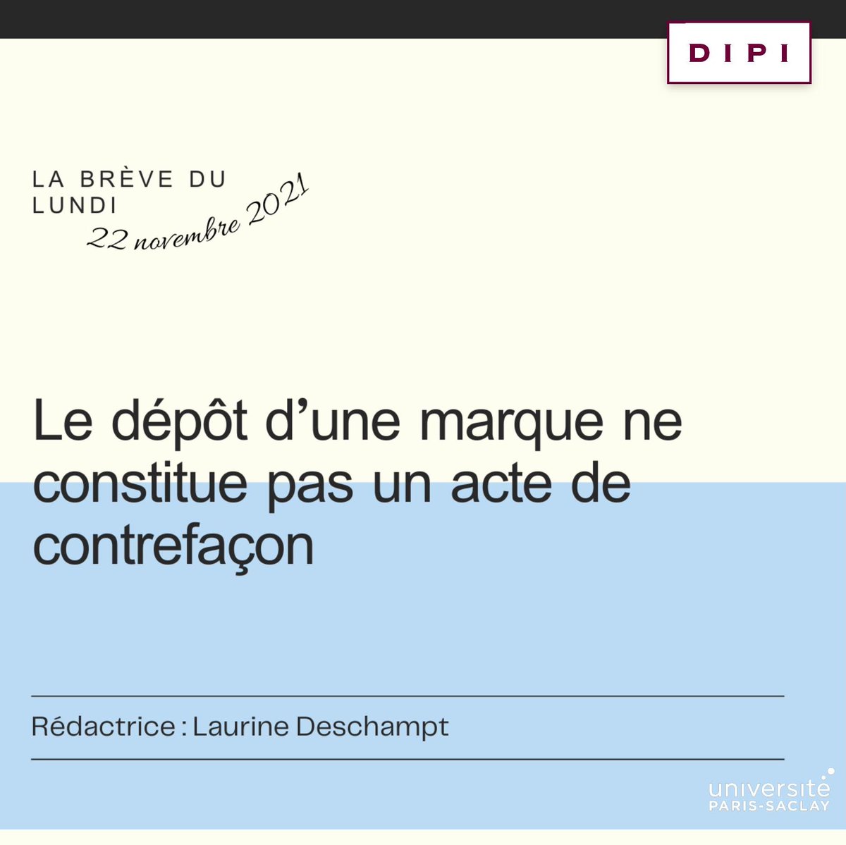 M2DIPI's tweet photo. La brève du Lundi de la promotion DIPI, rédigée par Laurine Deschampt, est disponible sur Linkedin et Instagram. Un grand merci à elle qui nous parle de droit des marques. À vos marques, prêts, lisez! 

Linkedin →
https://t.co/uGPxCanSiN https://t.co/I9vSsIooWT