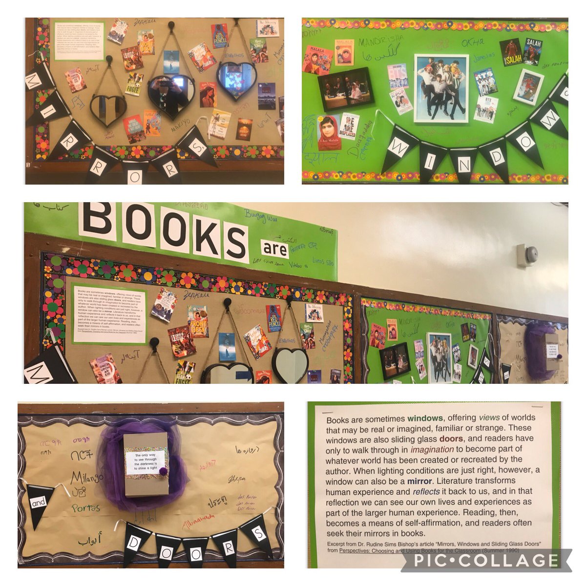 In the @rcsdria library, we unpacked <a href="/RSimsBishop/">Rudine Sims Bishop</a> ‘s “Mirrors, Windows and Sliding Glass Doors” to empower students with the English vocabulary they can use to articulate / advocate for the books they want to read. How did we make this academic work accessible to our students?1/3