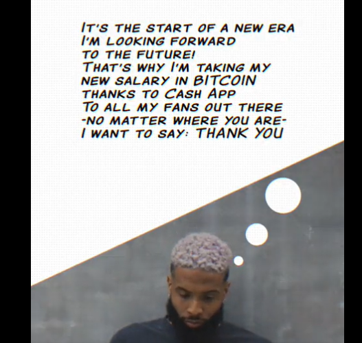 Sportico's tweet photo. .@obj is partnering with @CashApp to take his whole @RamsNFL salary in Bitcoin. https://t.co/xYbITmzIi4