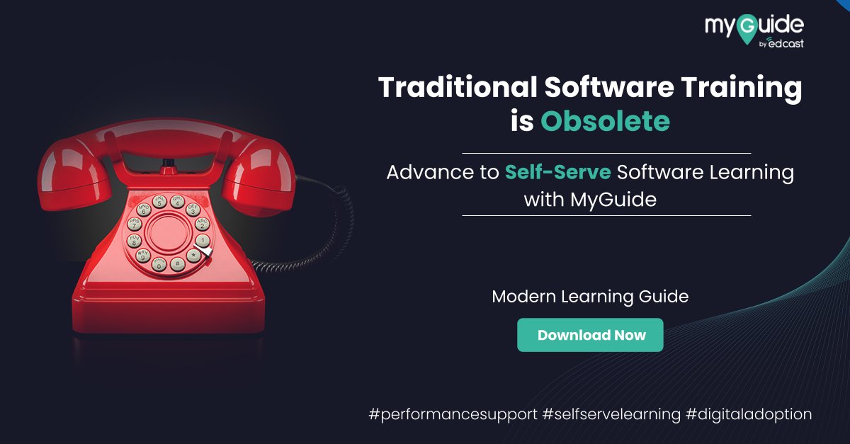 #Usertraining for newly rolled out #softwareapplications has undergone a paradigm shift. It has moved beyond #trainingmanuals, presentations and #classroomtraining. Ride the shift with <a href="/MyGuideOrg/">MyGuide by EdCast - Leader in Digital Adoption</a> and experience modern software learning. Download : 
go.edcast.com/l/139221/2021-…