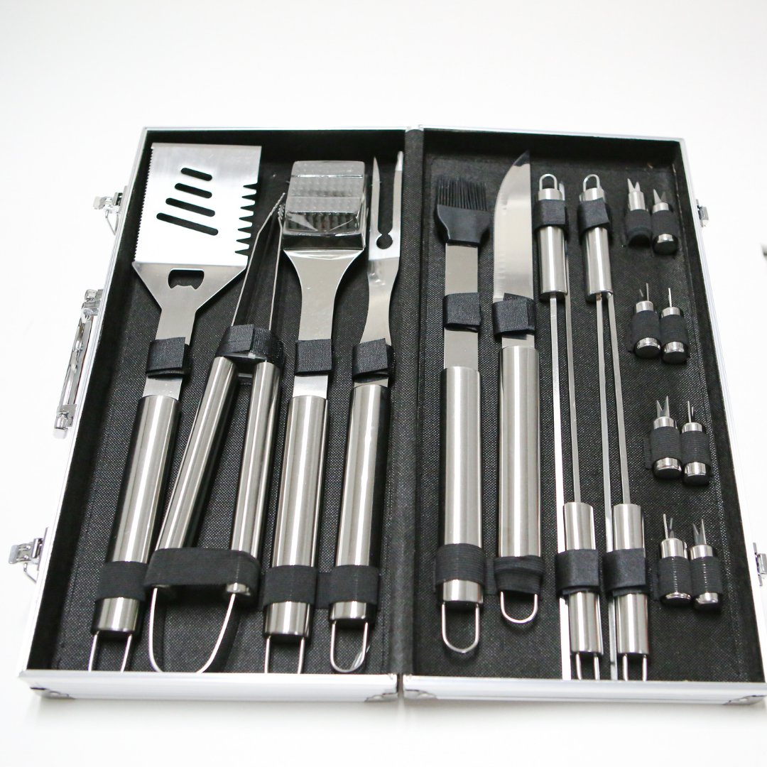 BbqQuick's tweet photo. Barbecue is not fun without the proper utensils. 
You don't want to get hurt while flipping your meat. That's why we recommend using heavy-duty stainless steel tools to make your grilling time fun and exciting.
#barbecuetools #barbecuetoolset #barbecueutensils #grillaccessories https://t.co/nv4gHtVIgX