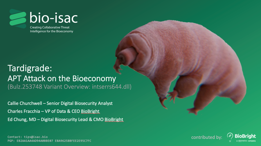 dotmatics's tweet photo. Top level APT targets the #bioeconomy. Thanks to 
@BIOISAC for sharing this information and the #BioBright team for contributing.
#digitalbiosecurity #biosecurity #cybersecurity 
https://t.co/e1TyODt0DJ https://t.co/ZXqDmfhp5n