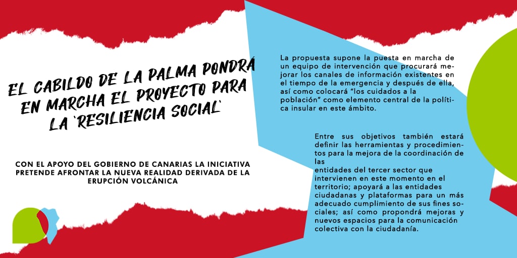🤲👫 El Cabildo de La Palma pondrá en marcha el proyecto para la 'Resiliencia Social'.

🏢 Con el apoyo del Gobierno de Canarias la iniciativa pretende afrontar la nueva normalidad derivada de la erupción volcánica.