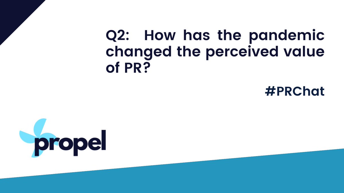 PropelPRM's tweet image. Next up...

Q2: How has the pandemic changed the perceived value of #PR?

#PRChat