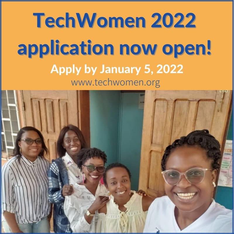 ASKhorugh's tweet photo. The 2022 TechWomen applicationis now open until January5, 2022 here: https://t.co/LDSFBERuhl https://t.co/pSoebkpK2D