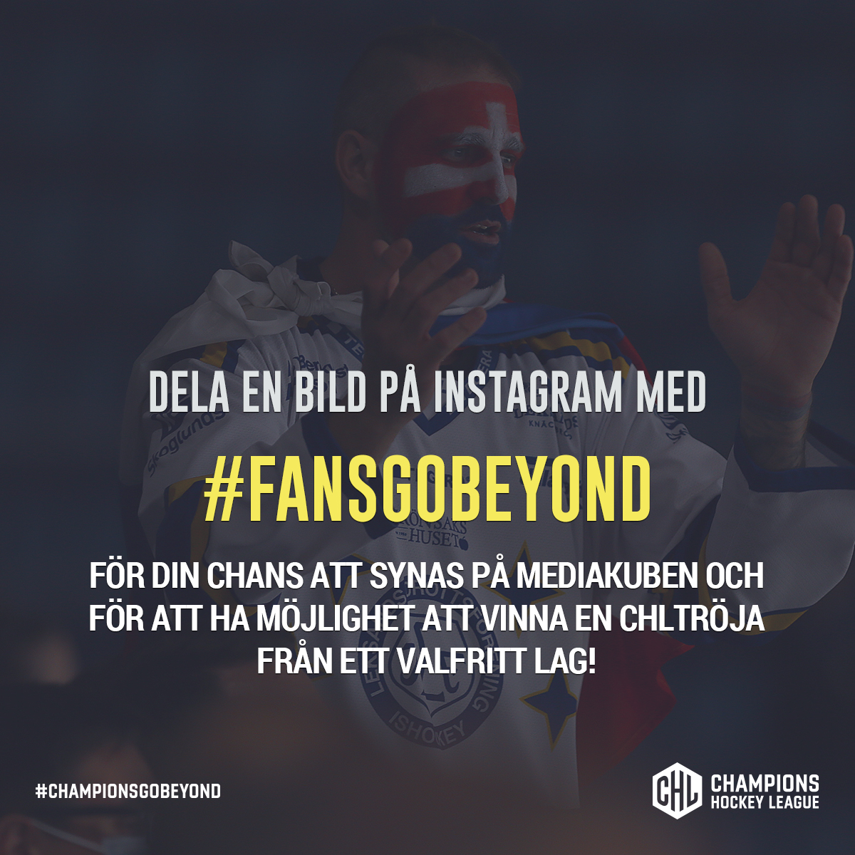 leksands_if's tweet photo. Dela en bild på Instagram med #FANSGOBEYOND för din chans att synas på mediakuben, och
för att ha möjlighet att vinna en CHL-tröja
från ett valfritt lag!
#leksandsif #ChampionsGoBeyond https://t.co/5JTFGhSHNR