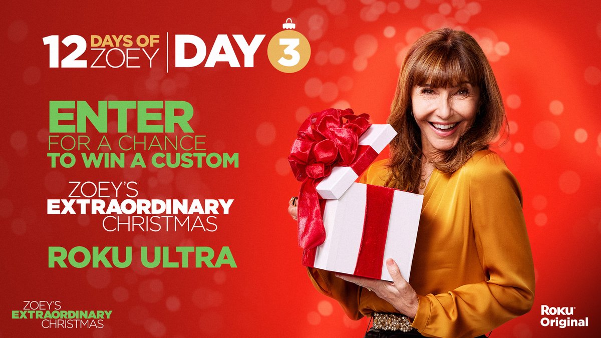 TheRokuChannel's tweet photo. Day 3: 12 Extraordinary Days of Zoey 🎁
 
We're giving away 10 custom #ZoeysChristmas Roku Ultras!

To enter, RT and reply with #ZoeysChristmas for your chance to win 🎄 https://t.co/LLdhXuhL1i