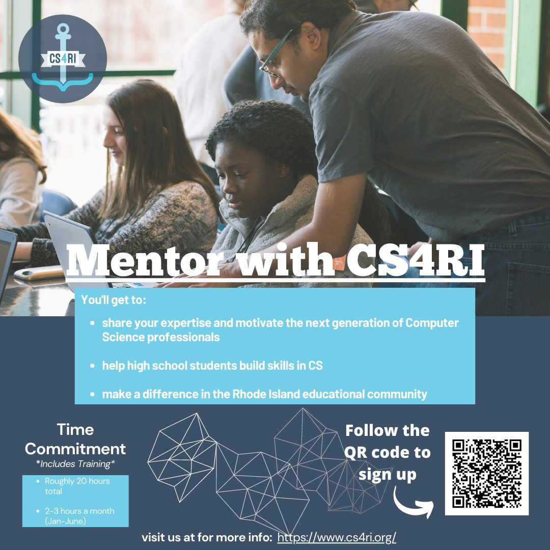 Tech_Collective's tweet image. The Tech Collective is collaborating and supporting CS4RI to help them continue their efforts in the Virtual Industry Mentorship Program. Want more information, visit: lnkd.in/dYjFFbQn and contact Yovanny Vargas (yovanny.vargas@ride.ri.gov) if you have any questions.