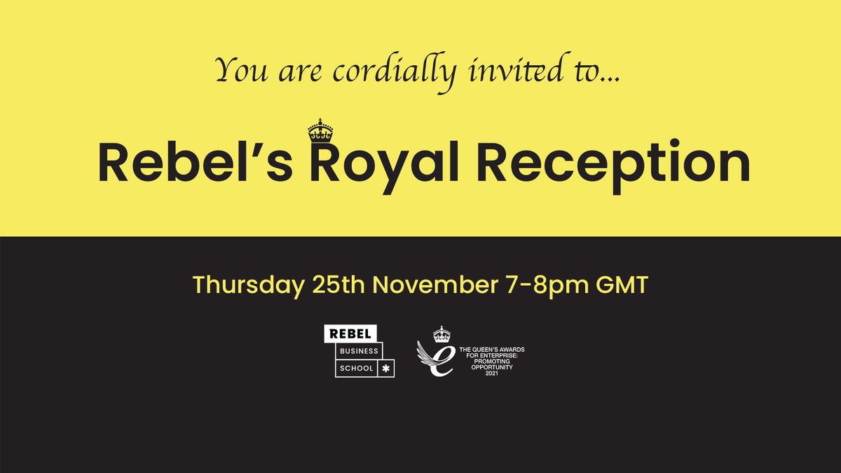 Fancy coming to a Royal Reception?  Did you know <a href="/therebelschool/">The Rebel School</a> won a Queen's Award for Enterprise? 

Join us on The Rebel Business School Facebook page at 7pm UK Time on Thurs 25th. facebook.com/therebelschool  #queensaward #Entrepreneurship #startups