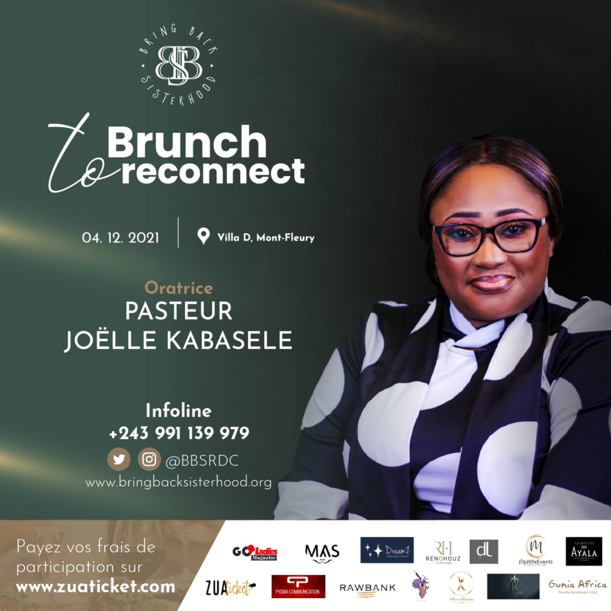 BBSdrc's tweet photo. Le Pasteur Joëlle Kabasele sera l’une de nos oratrices 😍💚

Venez l’écouter nous parler, partager avec nous des moments riches en conseils et orientations pour le futur
Payez dès à présent votre ticket via @zuaticket https://t.co/ptn0bOyJvG

RT appréciés #Tofulana #BBS2021 #RDC https://t.co/a4hCI9YSNd