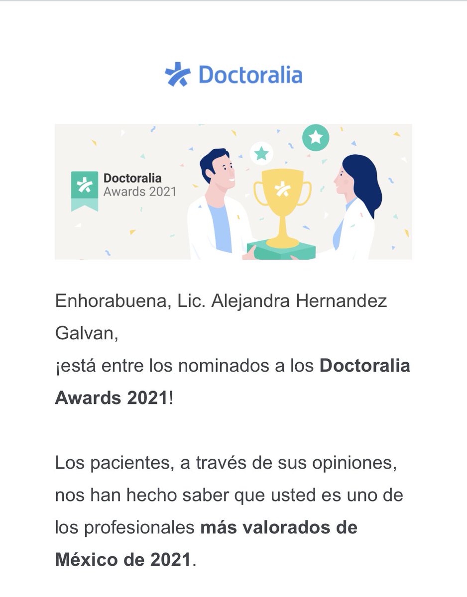 Me dio mucho gusto recibir esto el día de hoy. Gracias a todos los pacientes por su retroalimentación. El afecto es mutuo 😊😊😊