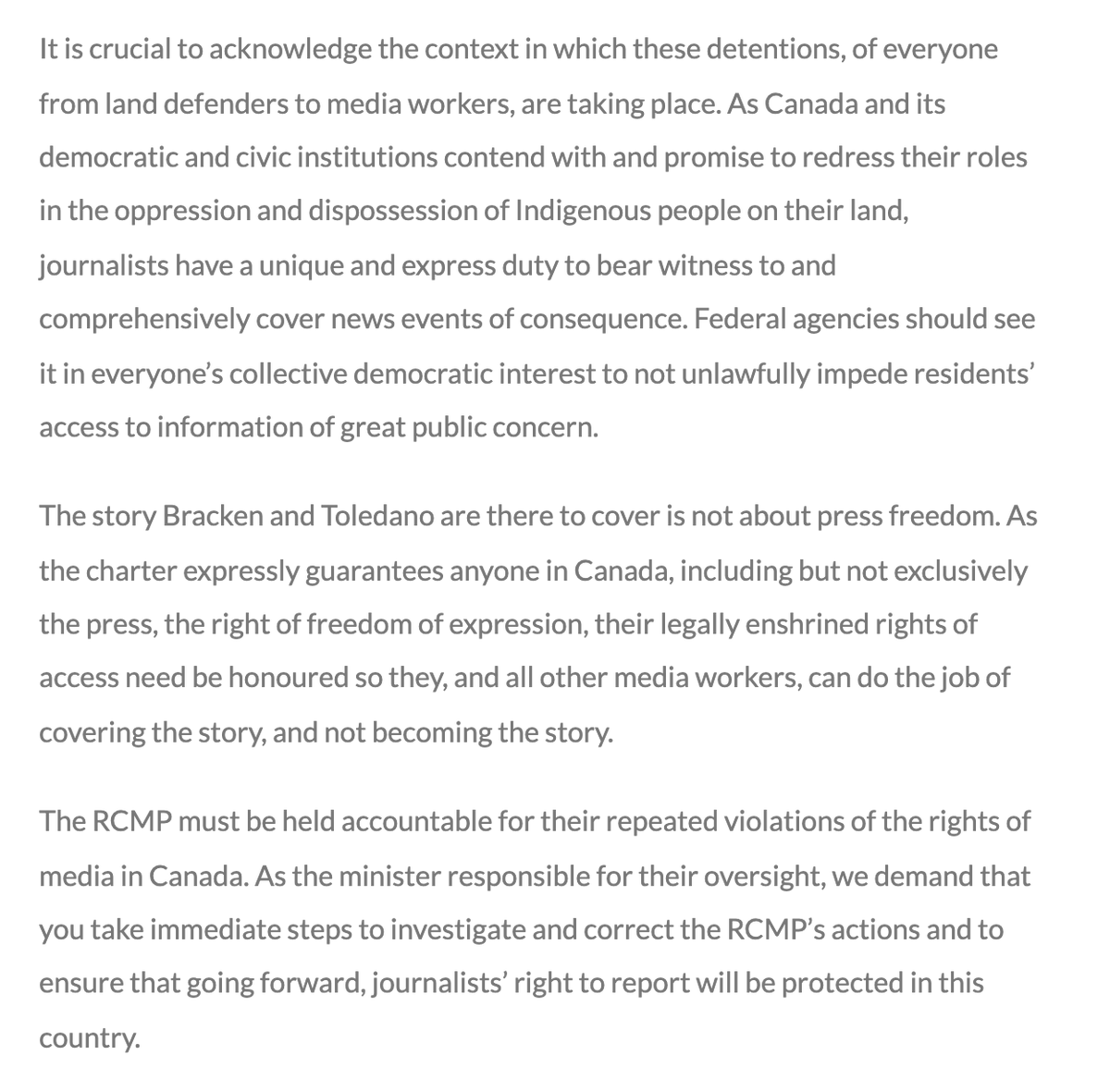 jsource's tweet photo. "It is crucial to acknowledge the context in which these detentions, of everyone from land defenders to media workers, are taking place."

Letter to @marcomendicino, signed by 40+ news organizations, universities, professional associations &amp; more:

https://t.co/39uvw6geVd https://t.co/keKwJpb3z0