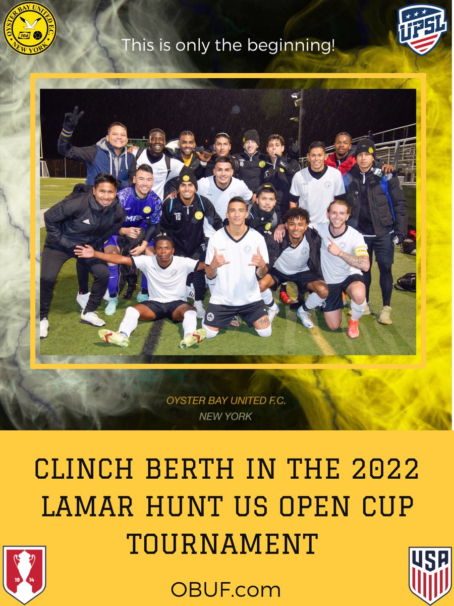 OysterUnited's tweet photo. WE DID IT🎉 🟡⚫️⚽️

We have qualified and claimed our ticket to the 2022 Lamar Hunt US Open Cup!

Thank you to all of our amazing fans for your support from near and far! We are eternally grateful for every single one of you!

See you in MARCH
@opencup @usopencup @upsl_northeast https://t.co/s1UvUcmeH4