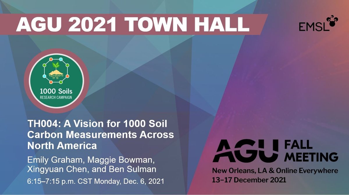 emilybonnell_g's tweet photo. Join us for a Dec. 6 town hall on the 1000 Soils Research Campaign – an open science project designed to provide molecular measurements for soil cores across North America. If you can't attend, reach out to us if you're interested in participating: https://t.co/EOxVOgGoI1 #AGU21 https://t.co/Tsu0QHAAA3