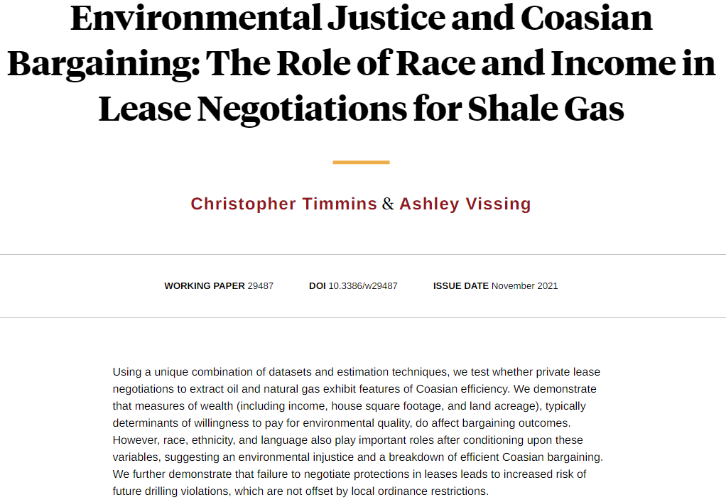 nberpubs's tweet photo. Privately negotiated shale gas lease agreements fail to protect landowners of color from environmental harm, from Christopher Timmins and Ashley Vissing https://t.co/r16JztBNty https://t.co/29NJ1tymgt