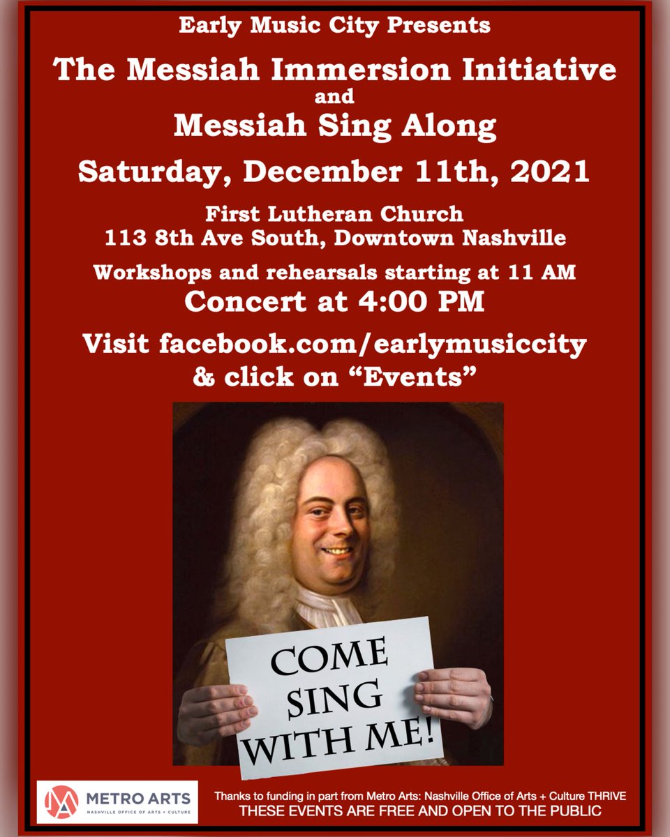 EarlyMusicCity's tweet photo. #EarlyMusicCity is excited to bring the Messiah Sing-Along back to Nashville but with a twist! #EMC along with #FirstLutheranNash &amp; @TSUBigBlueOpera present the #MessiahImmersionInitiative !  

See the press release below! 

https://t.co/lGQNd1Fa8c https://t.co/bJSj3BcbnT