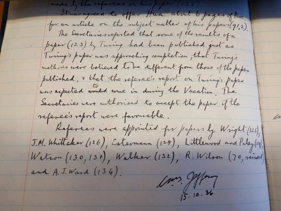visited @LondMathSoc's De Morgan House today, looking for archival documents related to Turing's 1936 with the help of @JanetJanFoster the familiar story about the submission of Turing's paper shows up in the minutes of the council meeting (details in further tweets) 1/3