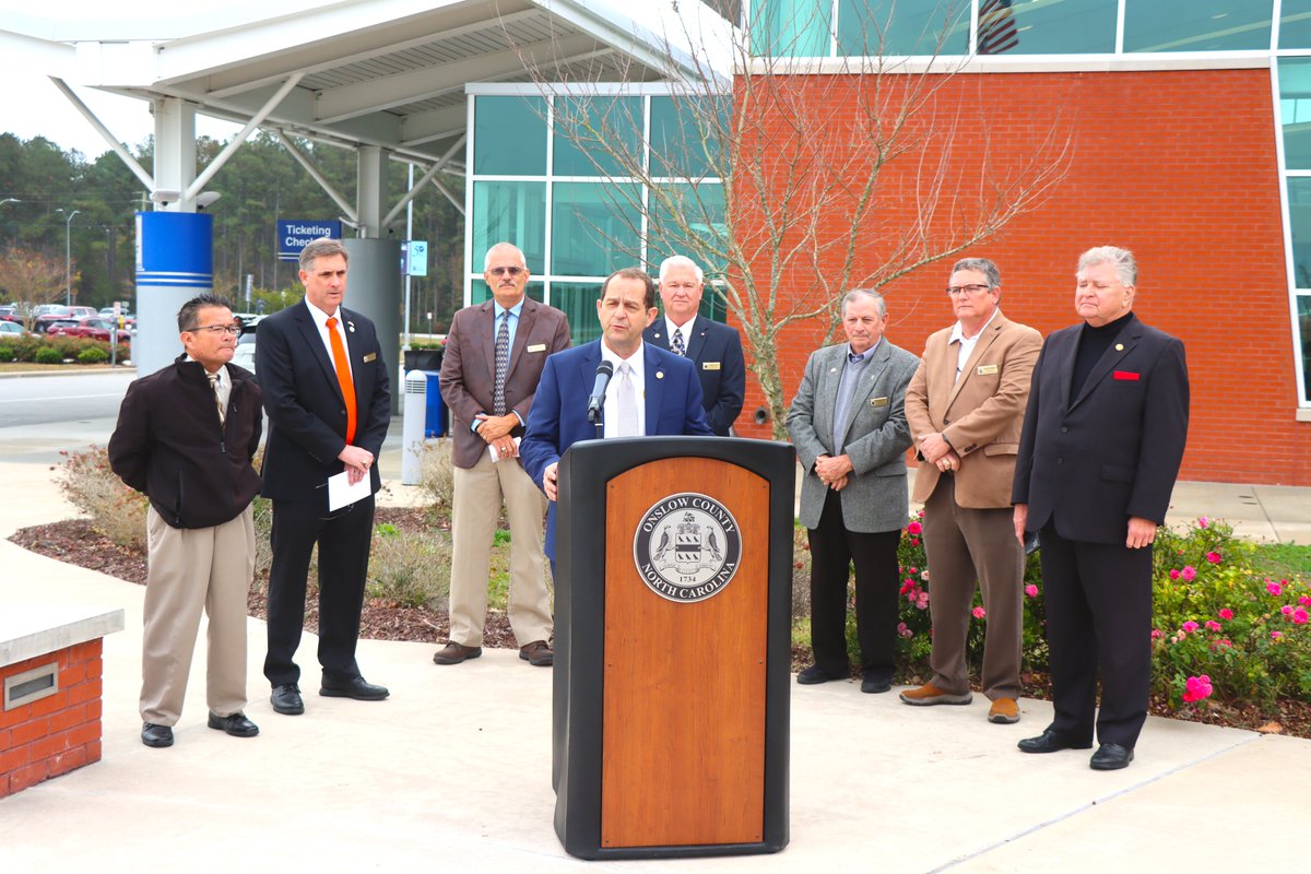 OnslowPIO's tweet photo. A $29 million investment in the State Budget will allow larger and heavier aircraft at the Albert J. Ellis Airport. The project helps economic development of the County. The announcement of the record setting grant was made in a briefing at OAJ airport Monday morning. https://t.co/R6OJx2Eot4