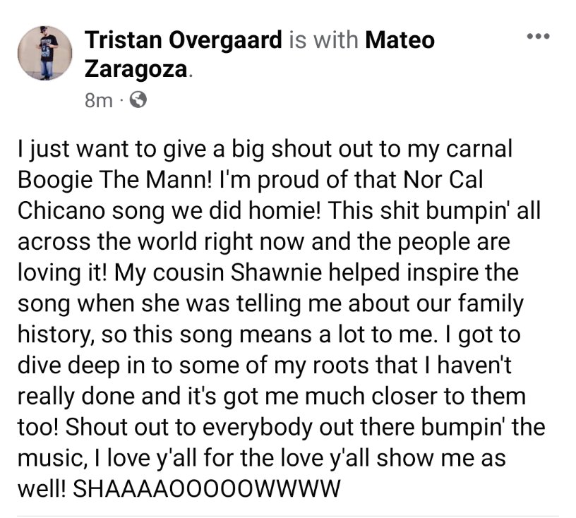 locdasmoke's tweet photo. Big shout out to my carnal @ImBoogieTheMann, my prima Shawnie who inspired the song Nor Cal Chicano and everyone out there bumpin' it! Love y'all!! https://t.co/EP4Vyklb7A