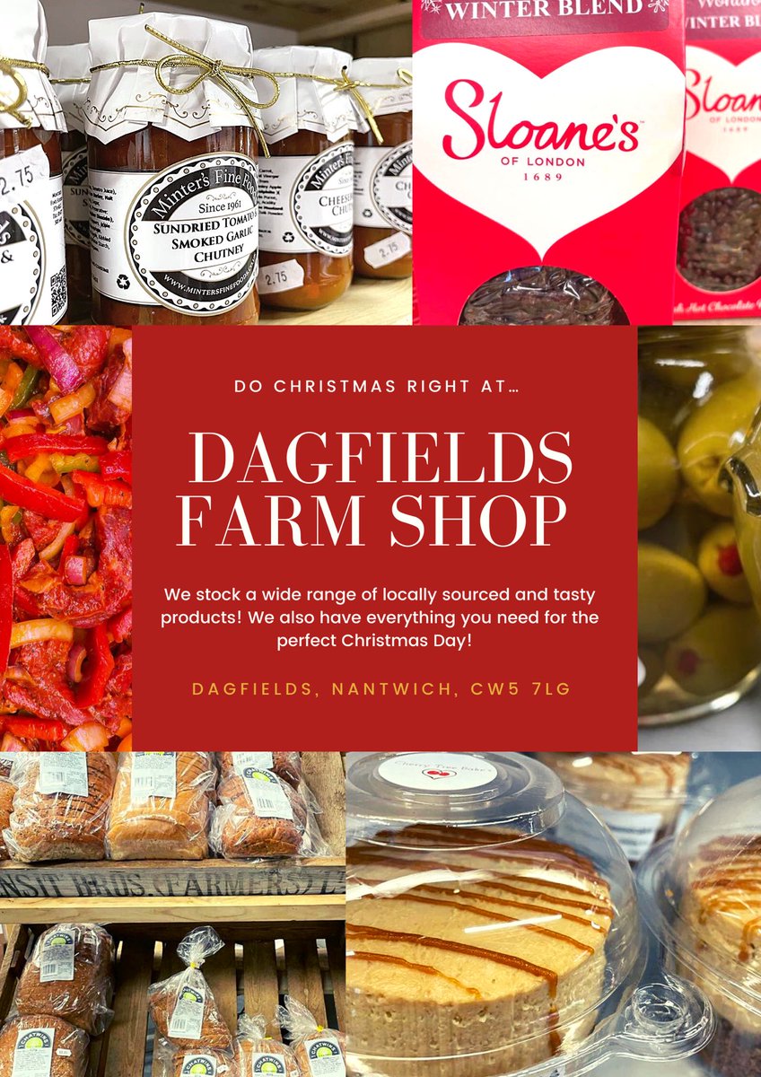 Come and visit us at Dagfields Farm Shop! We have everything you need for the perfect Christmas day or Christmas party…🎁🎄(Open 10am-4pm everyday of the week! Nantwich CW5 7LG)