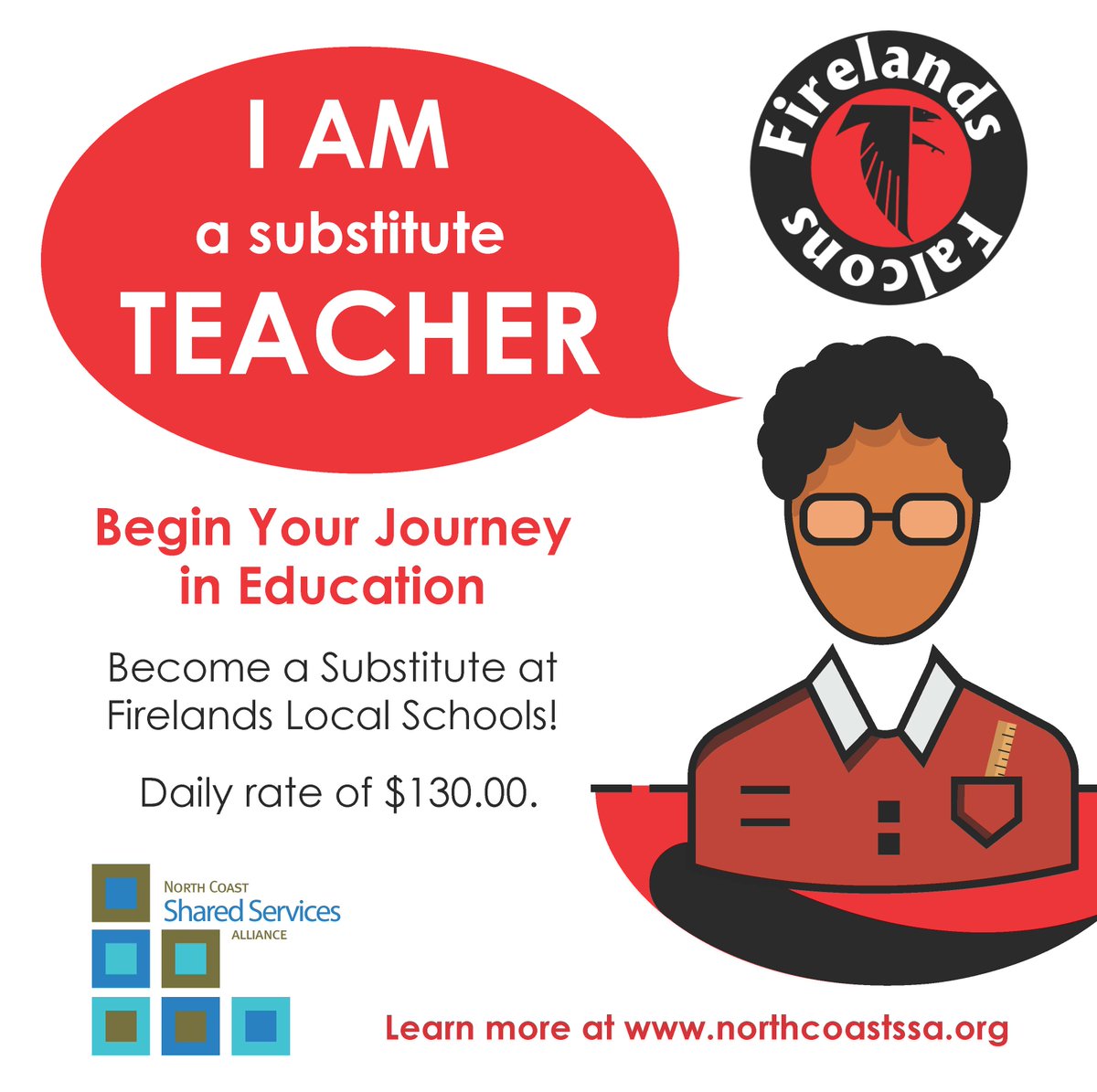 Great News for people looking to become substitute teachers for Firelands! The daily rate is now $130.00/day.
Learn more at northcoastssa.org
<a href="/FLSDSuper/">Mike Von Gunten</a> <a href="/FES_Choe/">Sun Choe</a>  <a href="/GroboskeLaura/">Laura Groboske</a>   <a href="/MrsKeenerFHS/">Ms. Keener</a>  @RClaricoAP <a href="/L_Roemer1/">Lori Roemer</a> 
#FirelandsFalcons