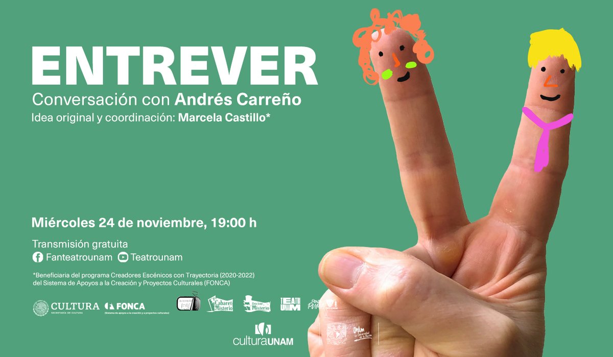 teatrounam's tweet photo. #Entrever un ciclo para conocer los procesos de compañías que se enfocan en las niñas, niños y jóvenes.

¡Que no se te pase! Este 24-nov conversaremos con Andrés Carreño de Cabaret Misterio
19 h | Transmisión por YouTube
🔗 https://t.co/6IEK7Wmivz

#ActividadVirtual https://t.co/RZDyFJGJnQ