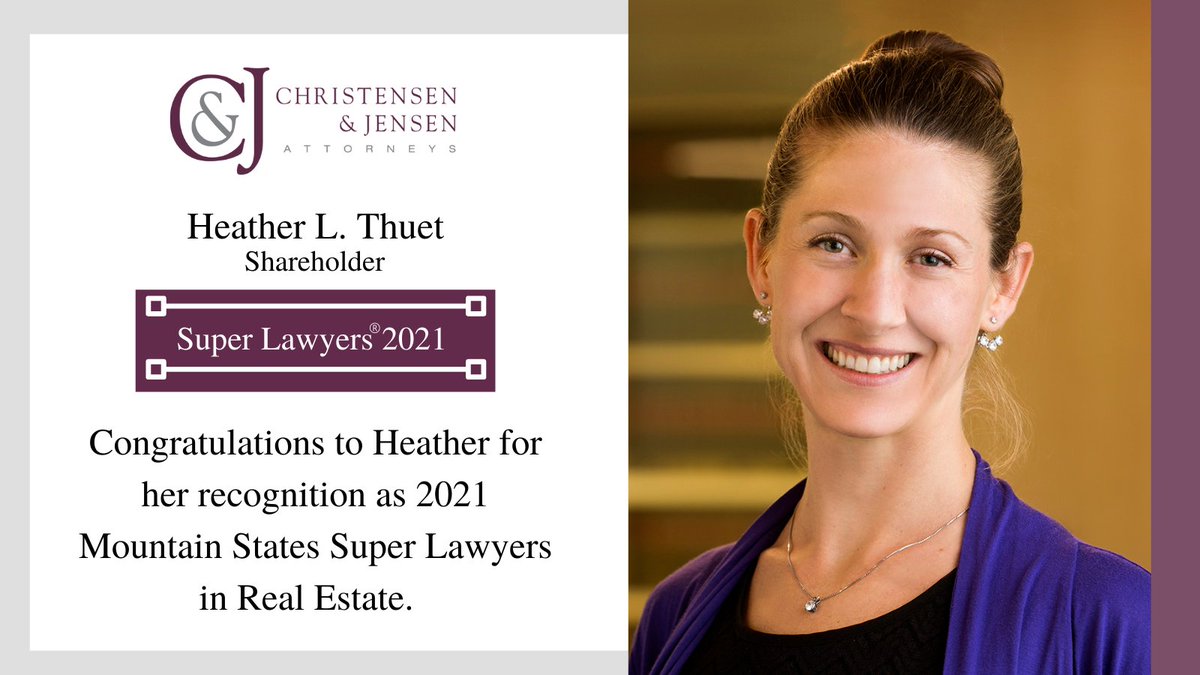 ChrisJenLaw's tweet photo. Heather Thuet is recognized as @SuperLawyers for her work in Real Estate. Congratulations, Heather! You can find her Super Lawyers awards here --> https://t.co/o1164RFp7y #litigation #realestate https://t.co/1yoCZPfm1b