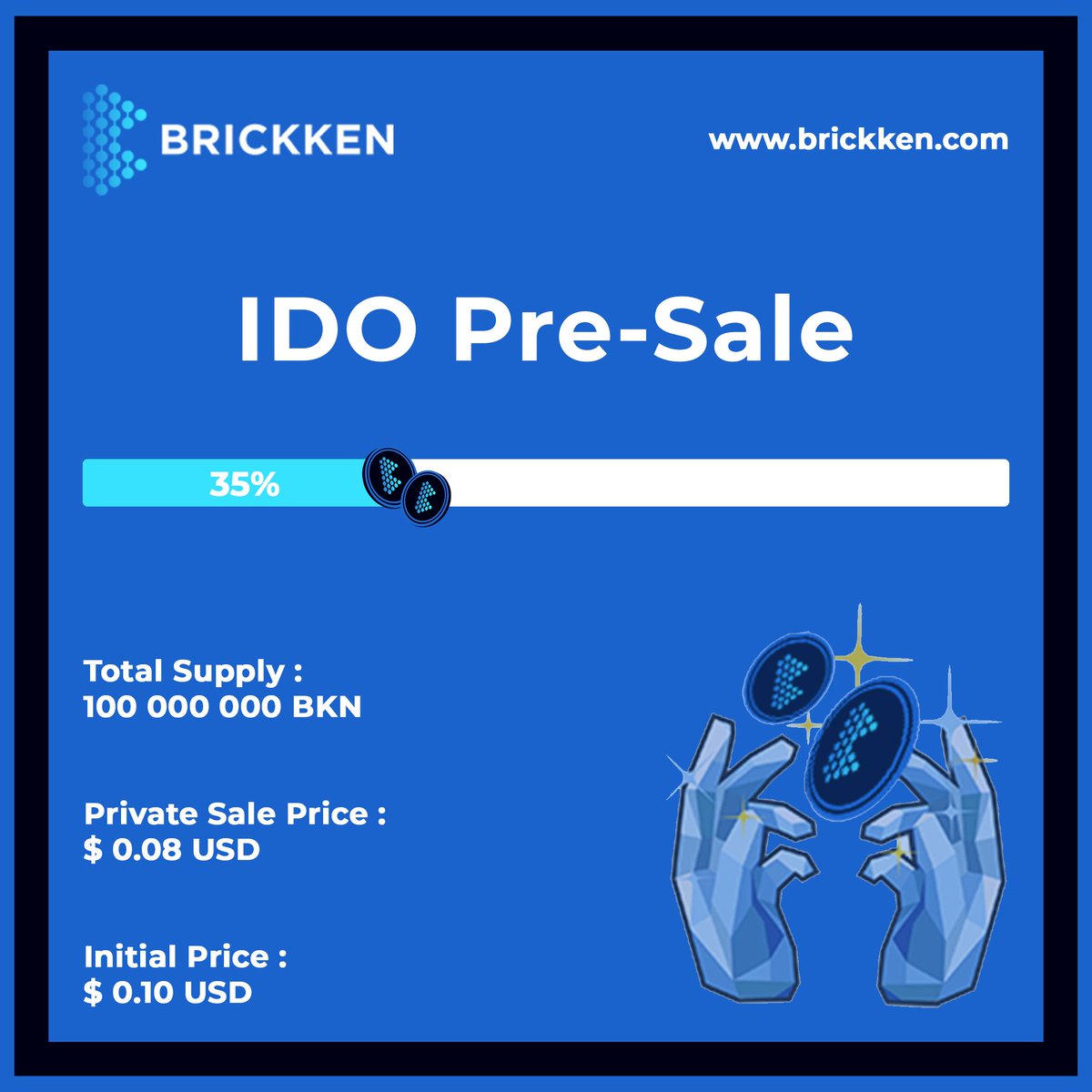 🔥Already 35% raised during our IDO Pre-Sale🔥 Join the diamond hands community by holding your BKNs💎🙌 Revolutionizing the world by creating the bridge between the Real World and the Web 3.0🚀 👉Get your BKNs now before it's too late: brickken.com/ido/