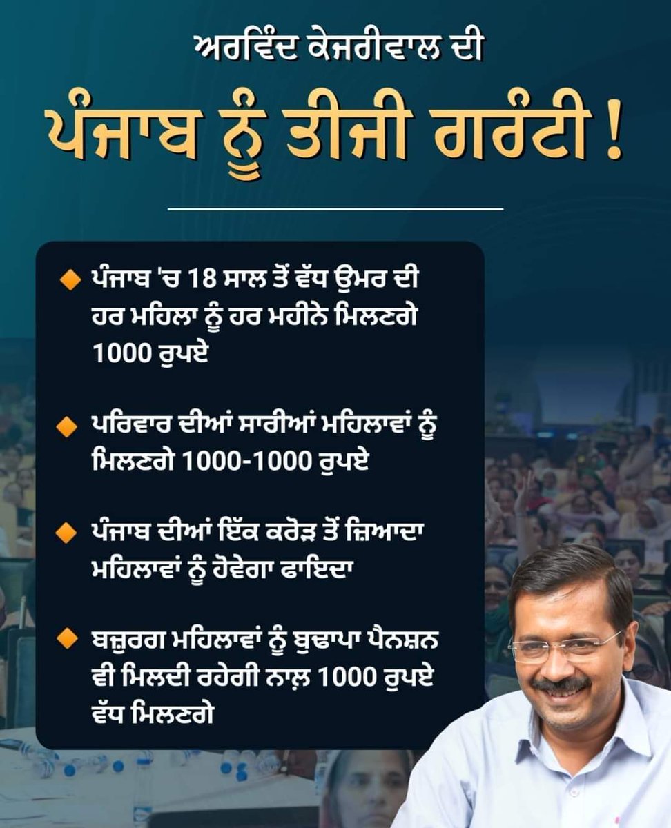 AAPabohar81's tweet photo. ਆਮ ਆਦਮੀ ਪਾਰਟੀ ਦੀ ਸਰਕਾਰ ਬਣਨ ਤੇ ਹਰ ਮਹਿਲਾ ਨੂੰ ਮਿਲਣਗੇ 60,000 ਰੁਪਈਏ,
ਹਰ ਮਹੀਨੇ 1,000 ਰੁਪਈਏ 18 ਸਾਲ ਤੋਂ ਉਪਰ ਦੀ ਹਰ ਮਾਂ ਭੈਣ ਦੇ ਖਾਤੇ ਵਿੱਚ ਪੰਜਾਬ ਦੀ @ArvindKejriwal ਸਰਕਾ��� ਵਲੋਂ ਜਮਾਂ ਕਰਵਾਏ ਜਾਂਣਗੇ..
@AAPPunjab @AamAadmiParty @BhagwantMann https://t.co/VF1FUvujtr