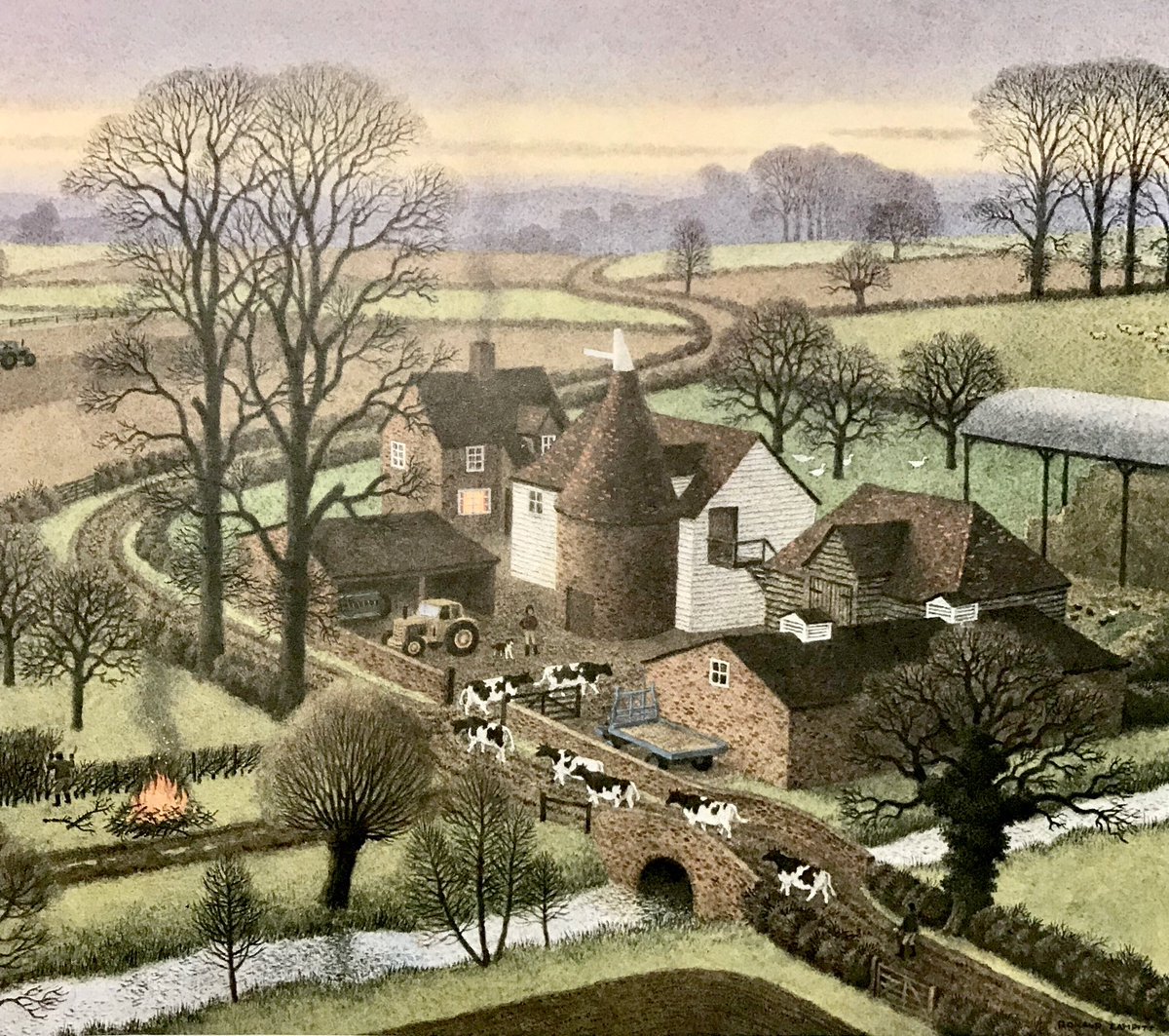 LBFlyawayhome's tweet photo. Other work by the Ladybird artists, part 188
‘Farmyard at Dusk’
 #RonaldLampitt https://t.co/iINOjqp5IX